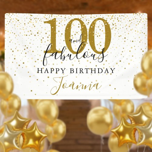 100 and Fabulous Birthday Elegant Gold and Black Banner