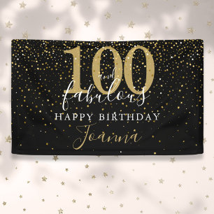 100 and Fabulous Birthday Elegant Gold and Black Banner