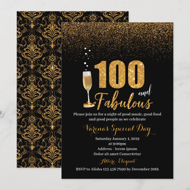100 and Fabulous Birthday Invitation for Women (Front/Back)