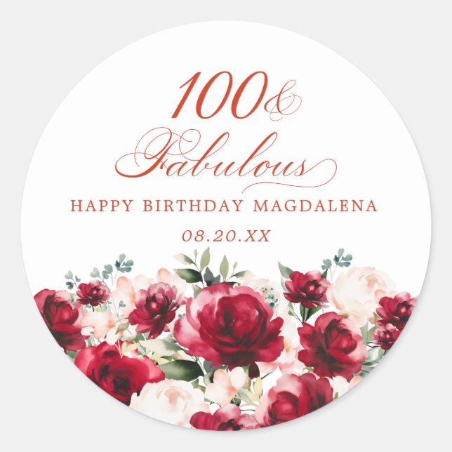 100 and Fabulous Birthday Personalized Custom Classic Round Sticker (Front)