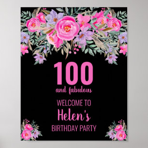 100 and fabulous black birthday party poster