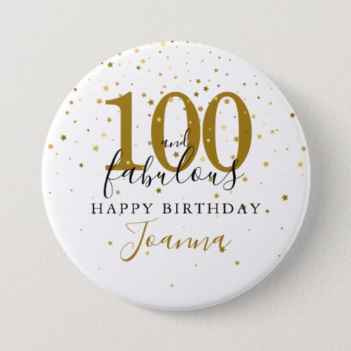 100 and Fabulous Gold Black Birthday Party Button