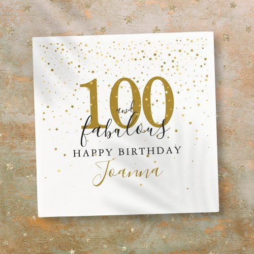100 and Fabulous Gold Black Birthday Party Napkins