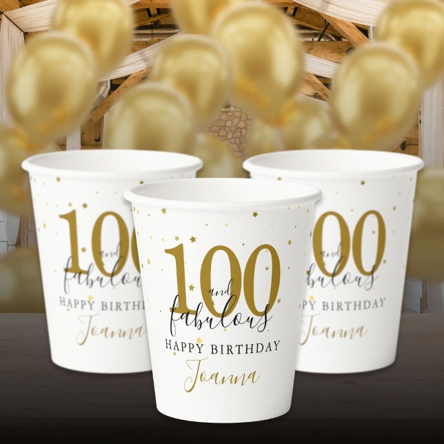 100 and Fabulous Gold Black Birthday Party Paper Cups (100 and Fabulous Gold Black Birthday Party Paper Cups)