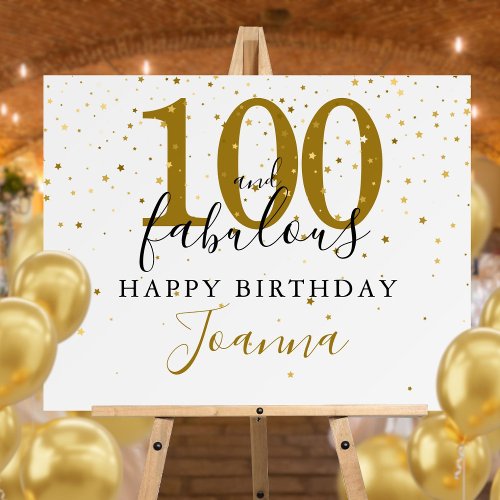 100 and Fabulous Gold Black Birthday Party Sign