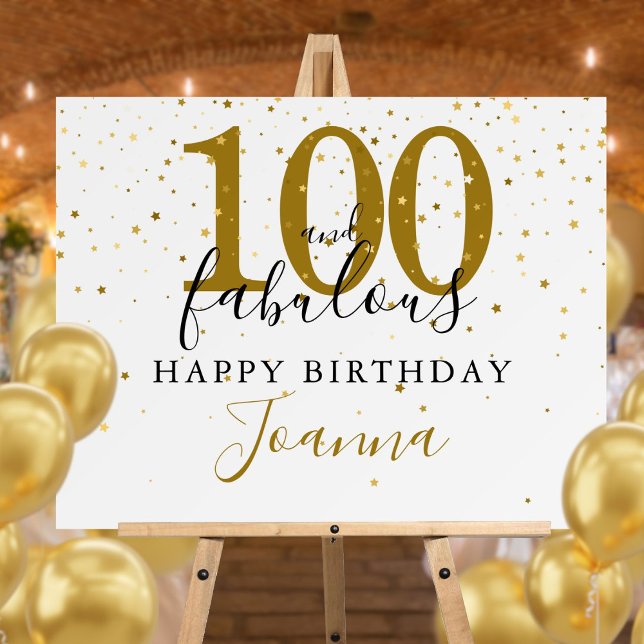 100 and Fabulous Gold Black Birthday Party Sign (100 and Fabulous Gold Black Birthday Party Sign)