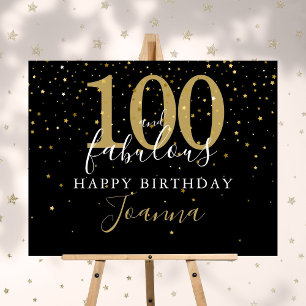 100 and Fabulous Gold Black Birthday Party Sign