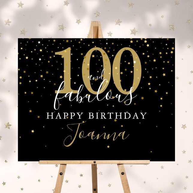 100 and Fabulous Gold Black Birthday Party Sign (100 and Fabulous Gold Black Birthday Party Sign)