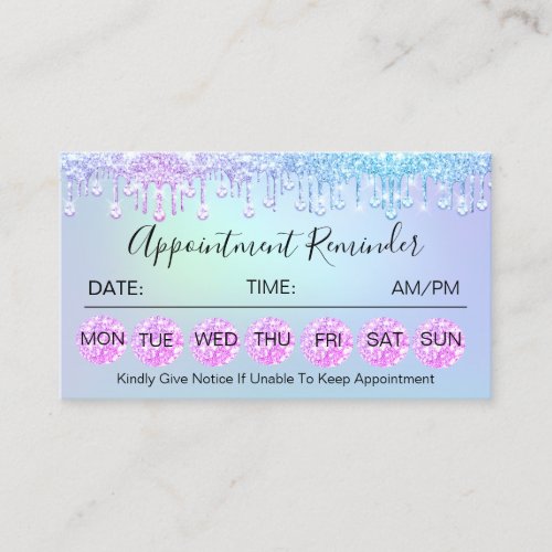100 Appointment Reminder Diamond Holographic Business Card