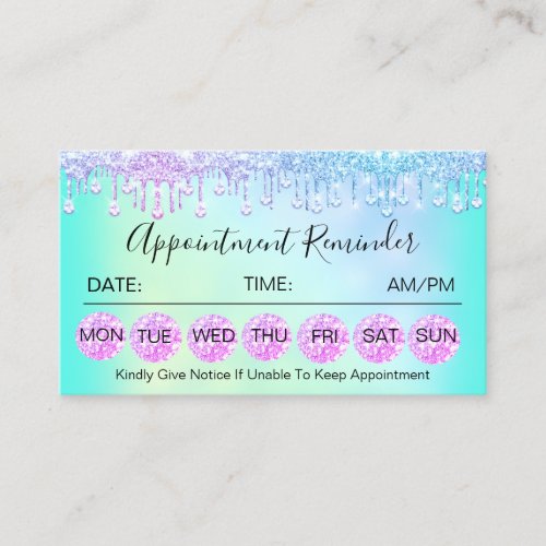 100 Appointment Reminder Diamond Pink Blue Drip Business Card