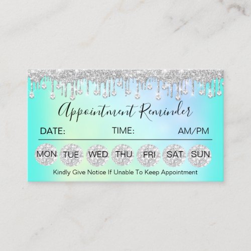 100 Appointment Reminder Diamond Silver Drip Nails Business Card