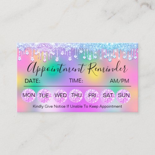100 Appointment Reminder Drip Pink  Holograph1 Business Card