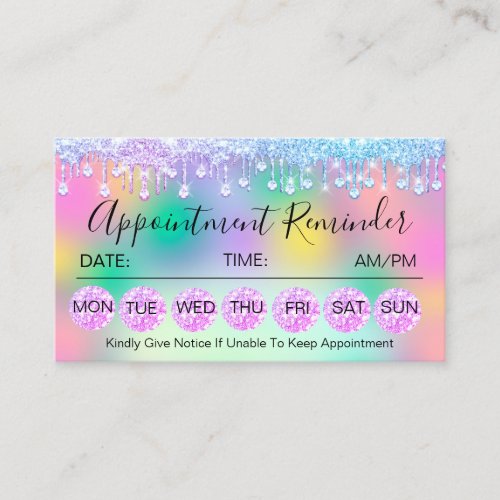 100 Appointment Reminder Drip Pink  Holographic Business Card