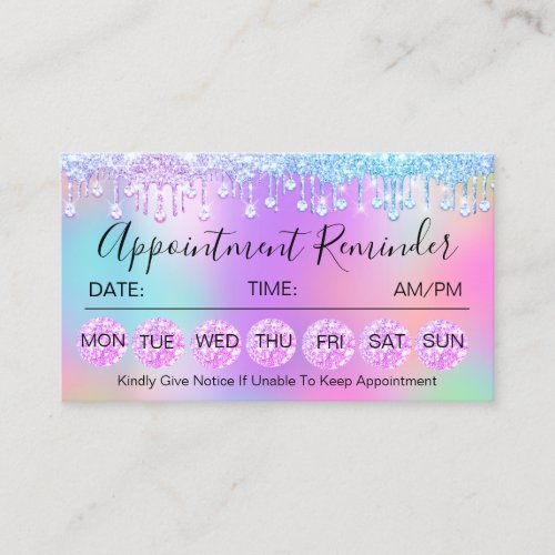 100 Appointment Reminder Drip Pinky Holograph Business Card