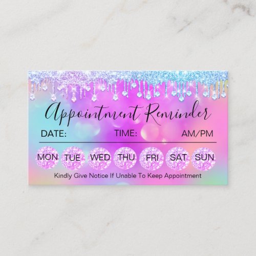 100 Appointment Reminder Drip Pinky Holographic Business Card
