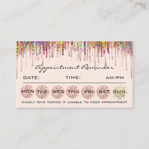 100 Appointment Reminder Glitter Unicorn Rose Drip Business Card