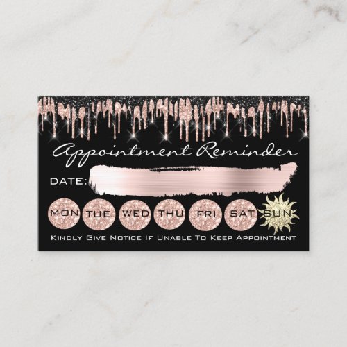 100 Appointment Reminder Rose Black Glitter Drips Business Card