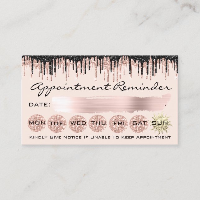 100 Appointment Reminder Rose Blush Glitter Drips Business Card (Front)