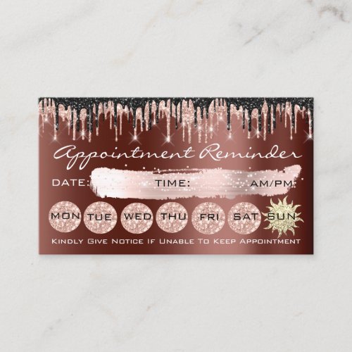 100 Appointment Reminder Rose Brown Glitter Drips Business Card
