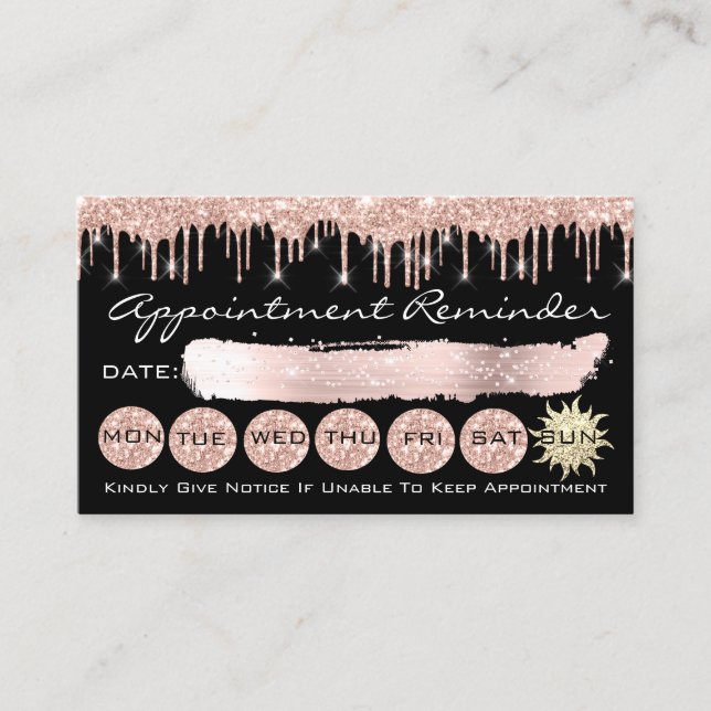 100 Appointment Reminder Rose Glitter Spark Drips Business Card (Front)