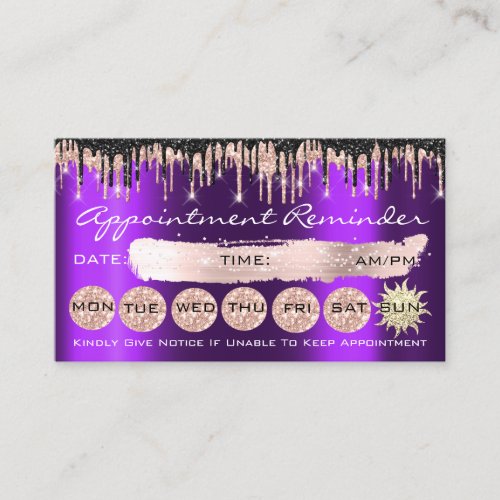 100 Appointment Reminder Rose Purple Glitter Drips Business Card