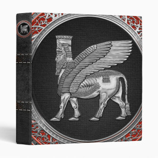 [100] Assyrian Winged Bull - Silver Lamassu 3 Ring Binder