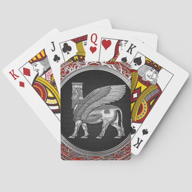 [100] Assyrian Winged Bull - Silver Lamassu Poker Cards (Back)
