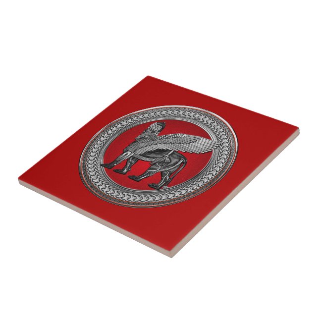 [100] Assyrian Winged Lion: Gold & Black Lamassu Ceramic Tile (Side)