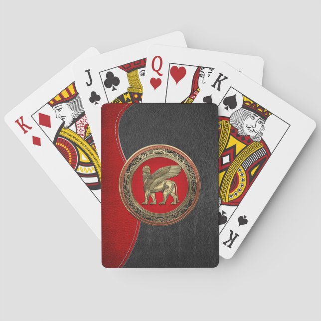 [100] Assyrian Winged Lion - Gold Lamassu Poker Cards (Back)