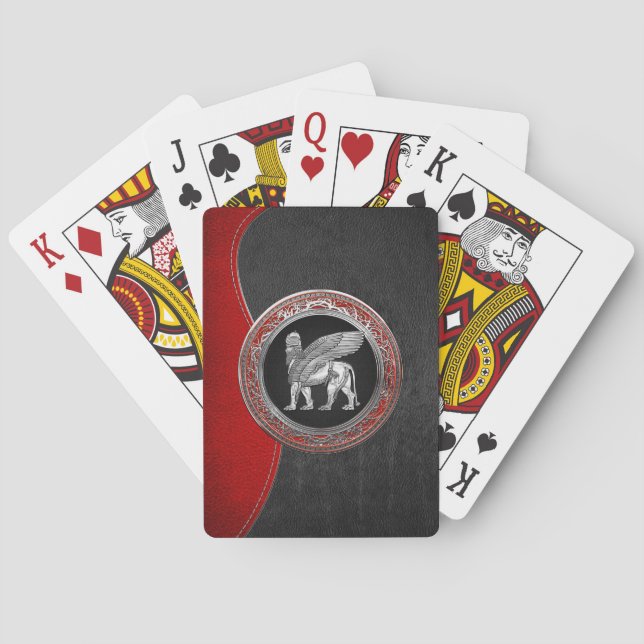 [100] Assyrian Winged Lion - Silver Lamassu Poker Cards (Back)