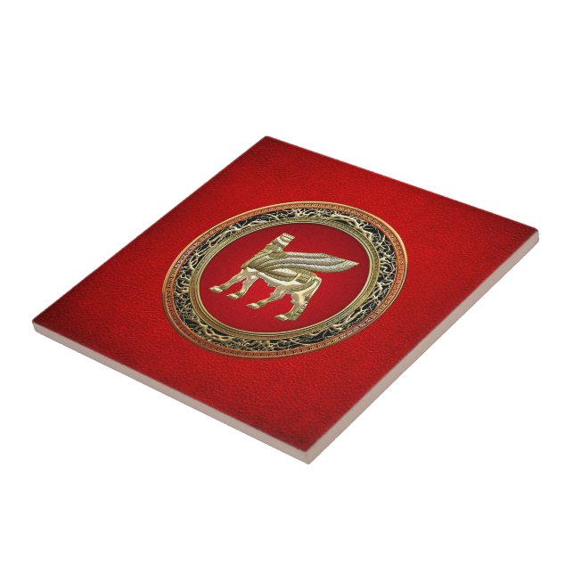 [100] Babylonian Winged Bull Lamassu [3D] Ceramic Tile (Side)