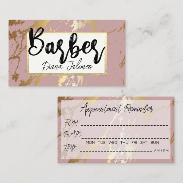 100 Barber Appointment Reminder Pink Marble Business Card (Front/Back)