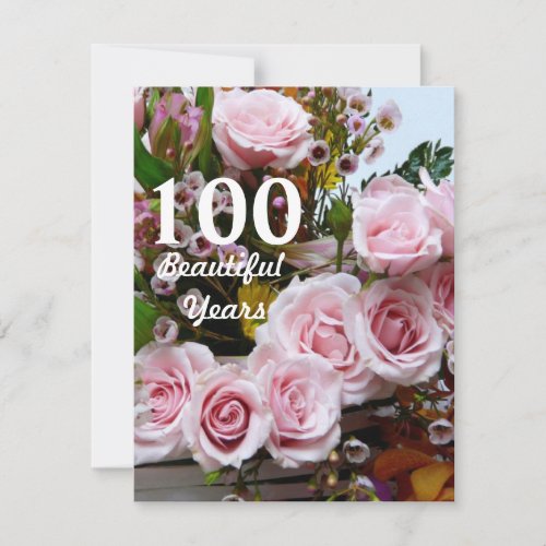 100 Beautiful Years_Birthday PartyPink Roses Invitation
