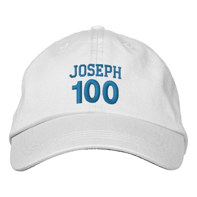 100 Birthday Custom Name BLUE Embroidery V01F Embroidered Baseball Cap (Front)