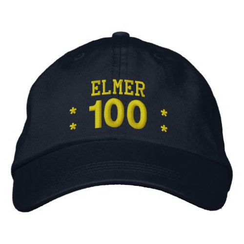 100 Birthday Custom Name NAVY and YELLOW V01F5 Embroidered Baseball Hat