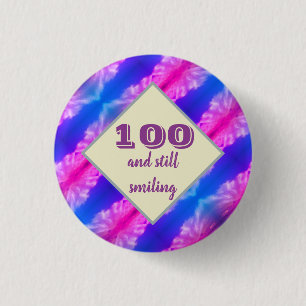 100 Birthday Vivid Blue Pink Milestone Celebration Button