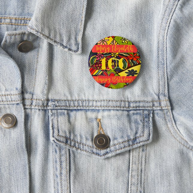  100 Birthdays Floral Button (In Situ)