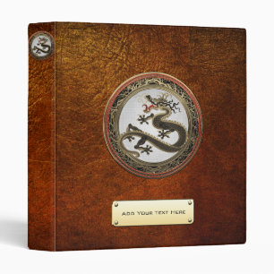 [100] Black and Gold Sacred Eastern Dragon 3 Ring Binder