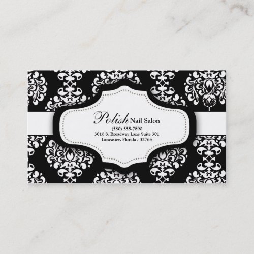 100 Black Damask Nail Technician Business Card