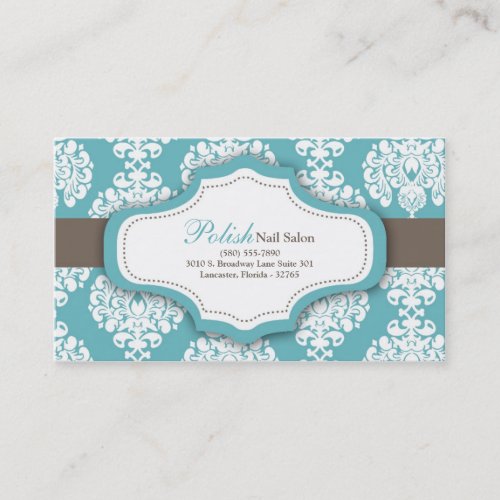100 Blue Damask Nail Technician Business Card