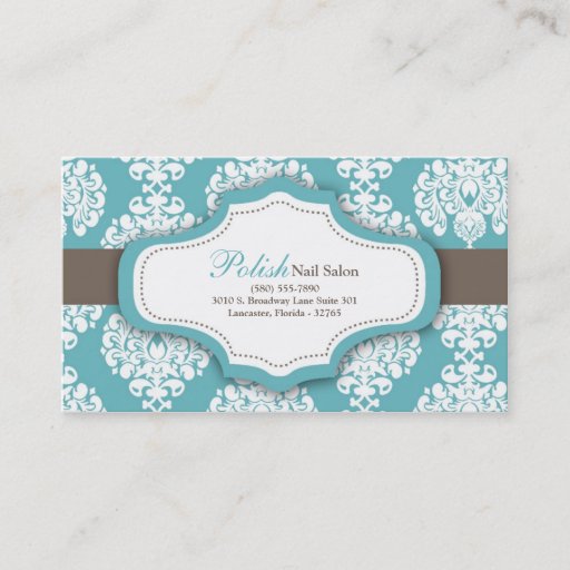 Customizable 100 Blue Damask Nail Technician Business Card