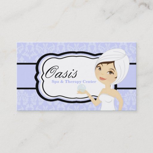 Customizable 100 Blue Damask Spa Therapy Massage Business Card
