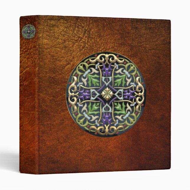 [100] Celtic Cross [Gold with Black Enamel] 3 Ring Binder (Front/Spine)