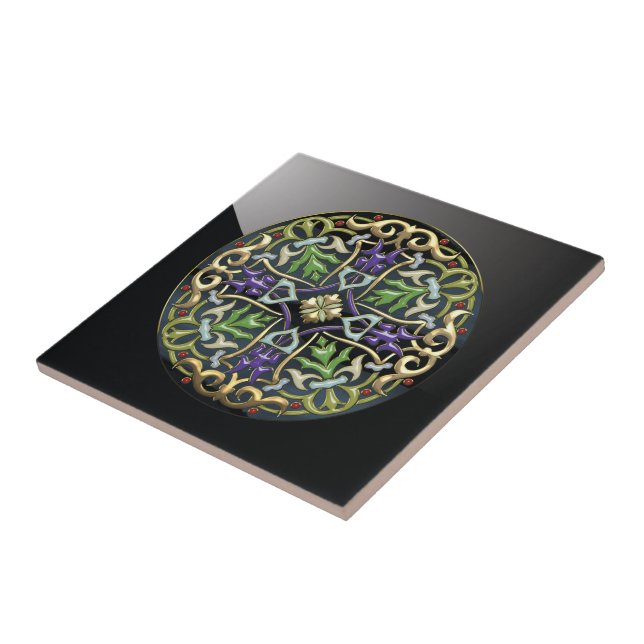 [100] Celtic Cross [Gold with Black Enamel] Tile (Side)