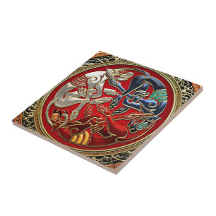 [100] Celtic Treasures - Three Dogs on Gold Ceramic Tile