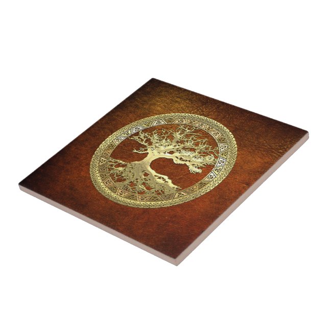 [100] Celtic Tree of Life [Gold] Ceramic Tile (Side)
