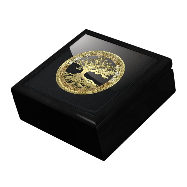 [100] Celtic Tree of Life [Gold] Keepsake Box (Side)