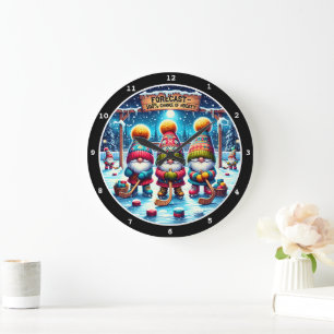 100% Chance of Hockey" - Gnomes on Ice Christmas Large Clock