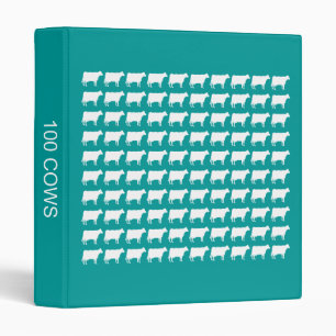 100 Cows - White on Aqua 3 Ring Binder