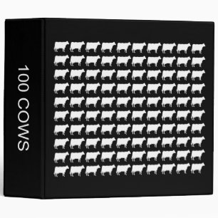100 Cows - White on Black (2.0in) 3 Ring Binder